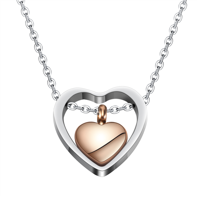 Double Heart Rose Gold Cremation Urn Necklace Pendant Funnel Fill Kit Keepsake Memorial Ashes