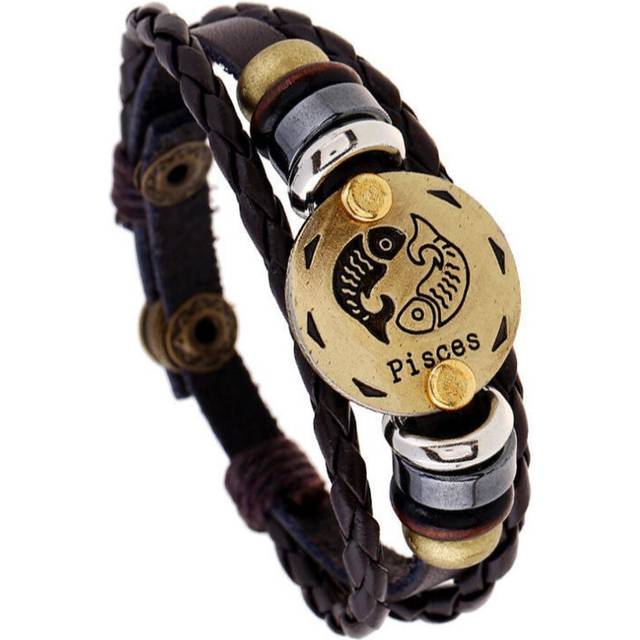 (4 Pisces) Constellation Leather Bracelet for Birthdays and Valentines