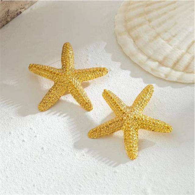 (Earring) Exaggerated Boho Metal Big Starfish Star Pendant Choker Necklace