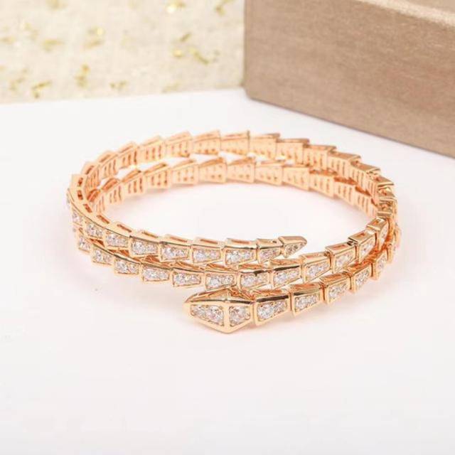 (black) Luxury European And American Two Rings Full Diamond Snake Bracelet For Women 925 Silver Plated Fashion Brand Jewelry Gift