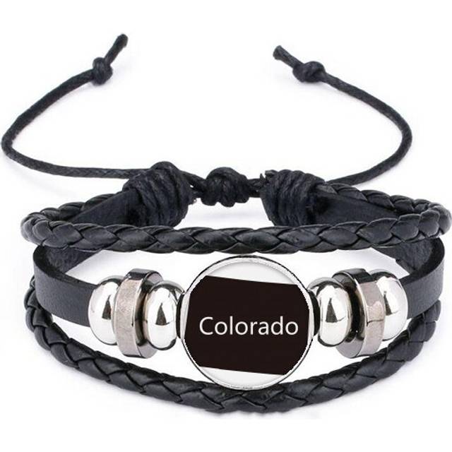 colorado america usa map outline bracelet braided leather woven wristband