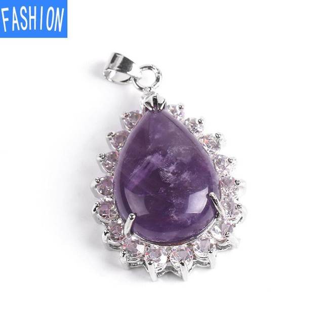 (amethyst) Retro Claw Inlaid With Natural Crystal Water Drop Pear Shaped Women's Pendant Full Water Diamond High Profile Luxury Necklace