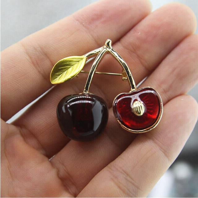 Art Deco Style Enamel Crystal Fruit Cherry Brooch Badge Pin Gift