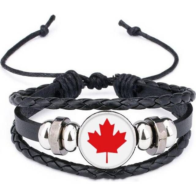 red maple  canada country culture symbol bracelet braided leather woven  wristband