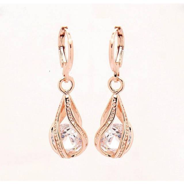 (white) Drop Earring Trendy Women Rose Gold Pierced Dangle Rhinestone Drop Earrings Jewelry