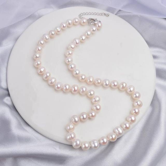 (white, 8-9mm&50cm) Natural Freshwater Pearl Necklace Near Round Pearl Jewelry For Women Wedding Gifts For The New Year Trend