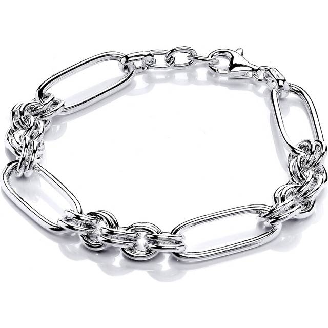 Jewelco London Ladies Rhodium Plated Sterling Silver Hybrid Belcher Figaro Paperclip Chain Bracelet 10mm 7.5 + 0.5 inch - GVB478