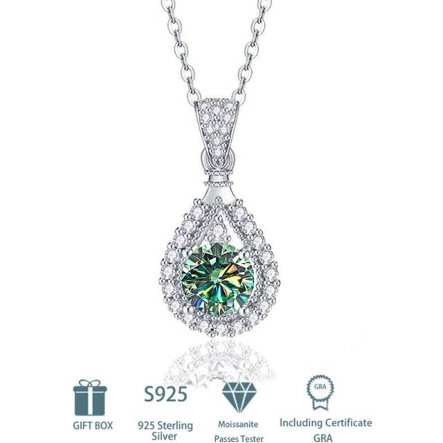 (aquamarine, 1CT) Tancise S925 Sterling Silver Moissanite Luxury Personality Pendant Necklace Women's Classic Tide Necklace Necklace Party Gift