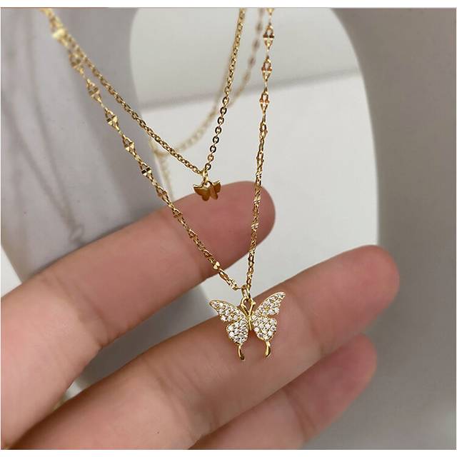 (5373951) Y2K Crystal Butterfly Pendant Necklace Women Light Luxury Fashion Jewelry