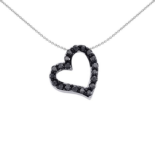 Jewelco London Ladies Sterling Silver Black Cubic Zirconia Love Heart Pendant Necklace 18 inch - GVP214