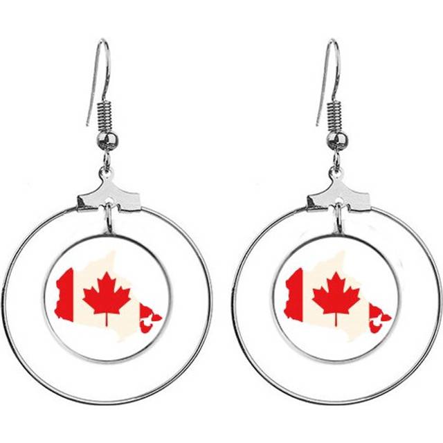red maple  symbol canada country flag ears dangle hoop jewelry drop circle