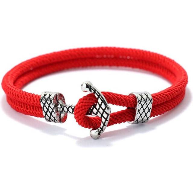 (red) 4mm Handmade Milan Rope Bracelet Antique Silver Color Anchor Braclet For Men Cool Armband Jewelry Homme