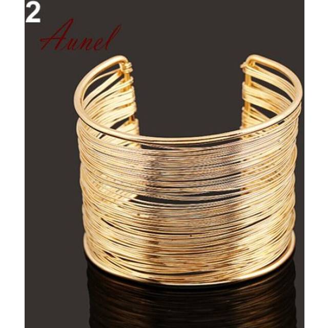 (golden) Fantastic Multilayer Metal Wires Strings Open Bangle Wide Cuff Bracelet
