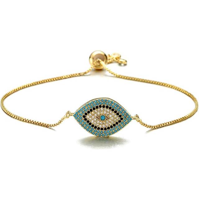Trendy Gold Plated Turkish Evil Eye Bracelet Pave CZ Blue Eye Gold Chain Bracelet Adjustable Female Party Jewelry