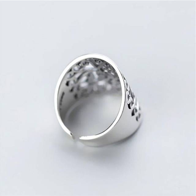 Big Wide Surface Hollow Flowers Vintage Open Rings Silver Carved Facotry Mama Women Ladies Ring