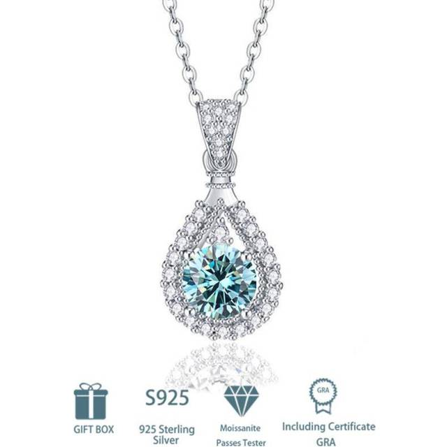 (blue, 1CT) Tancise S925 Sterling Silver Moissanite Luxury Personality Pendant Necklace Women's Classic Tide Necklace Necklace Party Gift