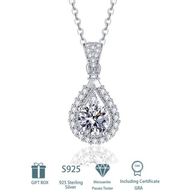 (white, 1CT) Tancise S925 Sterling Silver Moissanite Luxury Personality Pendant Necklace Women's Classic Tide Necklace Necklace Party Gift