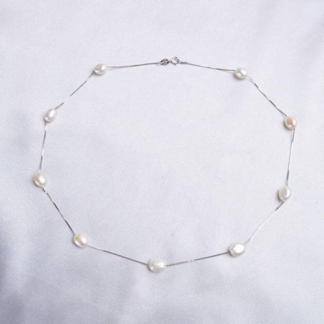 (white, 45cm) Baroque Natural Pearl Necklace For Women With 925 Sterling Silver Chain 6-7mm Freshwater Pearl Fashion Jewelry