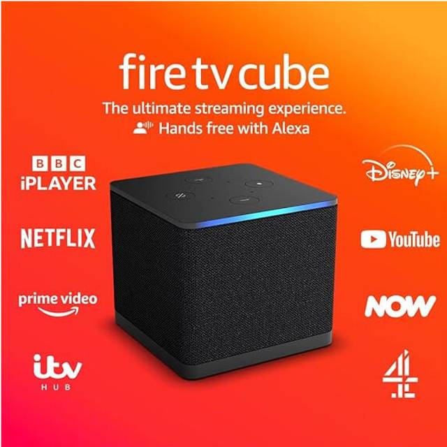 Amazon Fire TV Cube (Newest gen) | Hands-free streaming media player with Alexa, Wi-Fi 6E, 4K Ultra HD