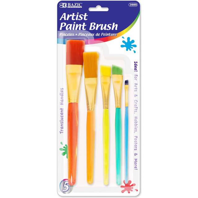 BAZIC Paint Brushes Set Nylon Bristle Brush  Flat Angled Paintbrushes for Acrylic Oil Watercolor Gouache Art Painting 5Pack