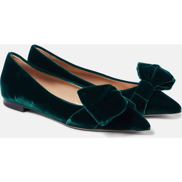Gianvito Rossi Bow-detail velvet ballet flats - green (UK 5)