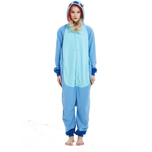 (L) Cartoon animal one-piece pajamas Halloween Christmas shaker fleece couple pajamas Socko Nick Stitchers(Blue Stitch)