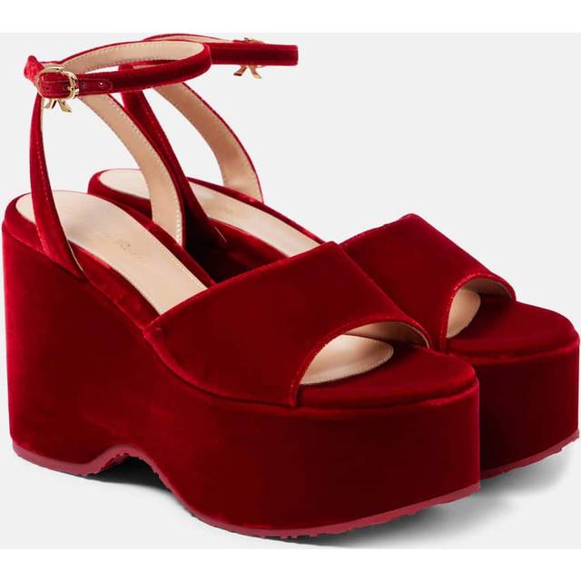 Gianvito Rossi Velvet wedge sandals - red (UK 5)