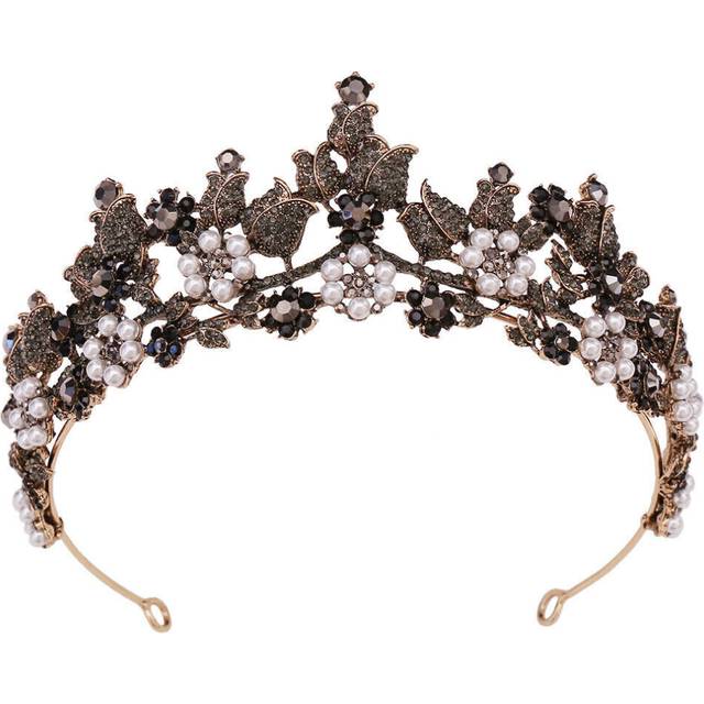 4.2cm Tall Crystal Pearl Wedding Bridal Queen Princess Tiara Crown For Women - Green
