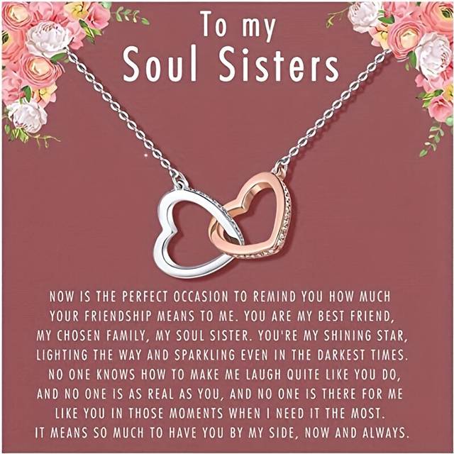 (Platinum Plated) Interlocking Heart Necklace For Sister Best Friend Teen Girls Birthday Gifts