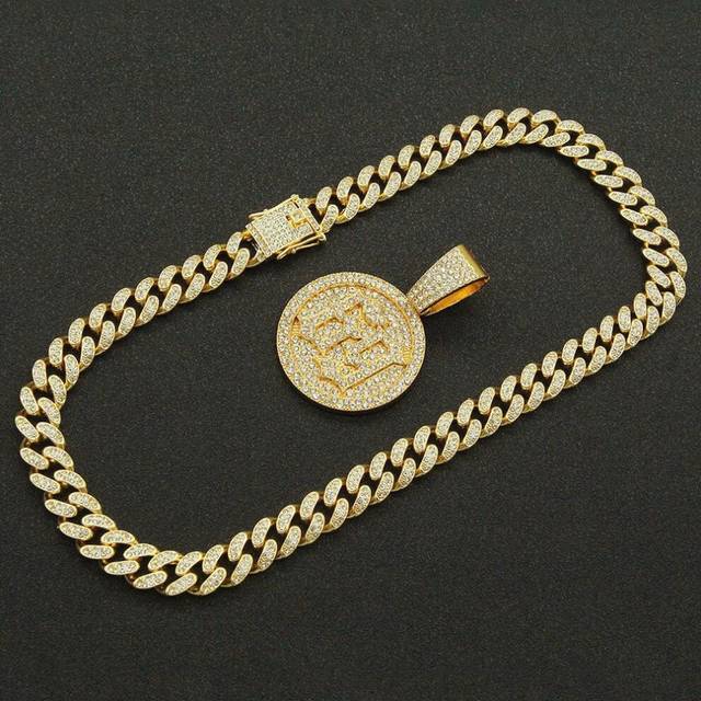 (gold, 50cm) Rui Rui Yu Diamond No. 69 Brand Pendant Men's Necklace Miami Gold Chain Charm Men's Jewelry Necklace