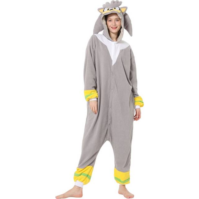 (XL) Cartoon animal one-piece pajamas Halloween Christmas shaker fleece couple pajamas Socko Nick Stitchers(Grey Sonic)