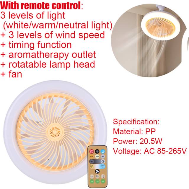 (Yellow with Control) LBQ 20W Ceiling Fan with Remote Control E27 Base Aromatherapy Ceiling