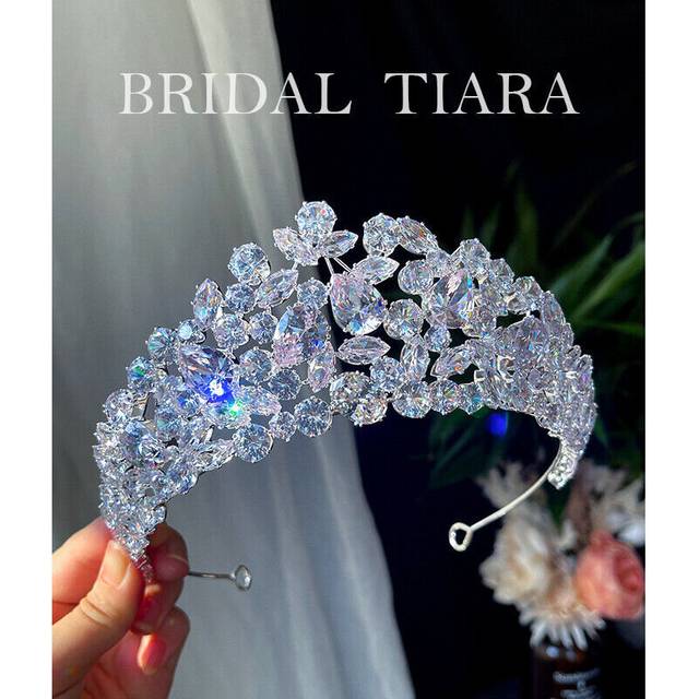 Luxury All CZ Cubic Zirconia Wedding Princess Queen Tiara Crown For Women