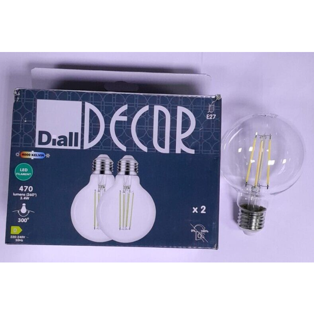 2x 3.4w diall led filament g80 decor globe light bulb es e27 4000k lamp