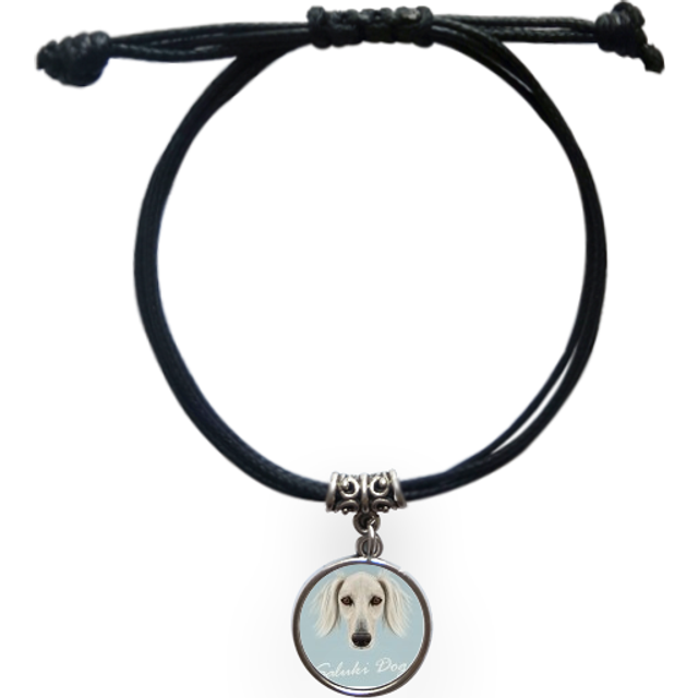 long face white saluki dog pet animal bracelet leather  wristband black jewelry