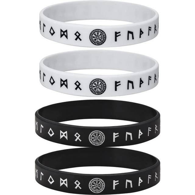 (BS131BBWW1 4PCS) 12mm Silicone Bracelet for Mens Nordic Viking Soft Rubber Silicone Wristband