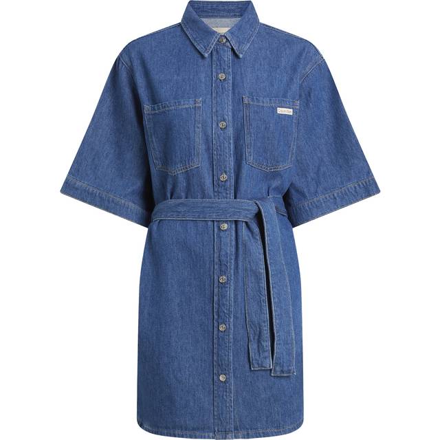 Calvin Klein Jeans Denim Mini Shirt Dress - Blue, Blue, Size M, Women