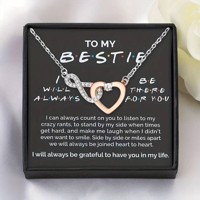 (45cm) Elegant Best Friend Infinity Heart Necklace â Copper and Cubic Zirconia, Bohemian Style Pendant