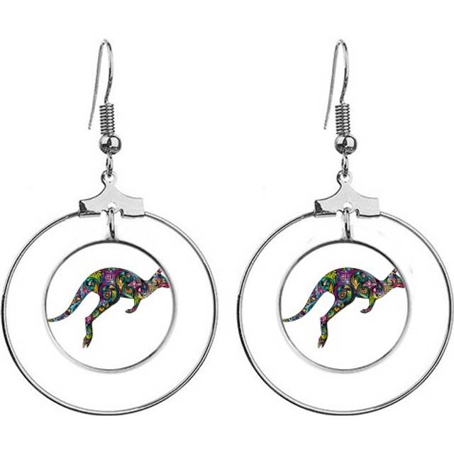 australia kangaroo colored drawing illustration ears dangle hoop jewelry drop circle