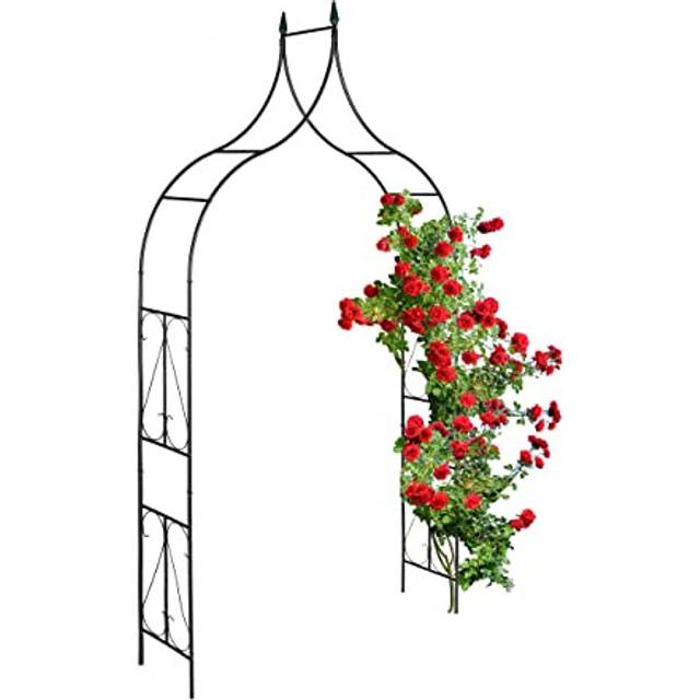 Relaxdays Metal Rose Arch, Garden Arbour, HxWxD: 270 x 145 x 37 cm, Pointed, Climbing Support for Plants, Black
