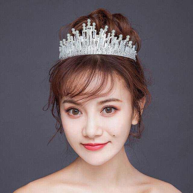 7cm Tall Pearl Crystal Tiara Crown Wedding Bridal Queen Princess Prom 2 Colors