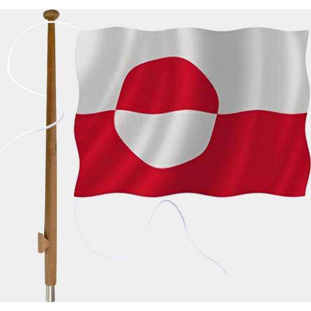 Flaggpaket med båtflagga Adela Original, Grönland, marinpolyester (170 g / m²), 75 cm x 50 cm + flaggstång Ø25 mm, 75 cm i teak