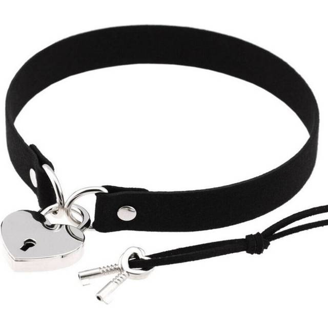 (as the picture) Choker Collar Necklace Openable Lover Heart Lock Key Padlock Charms Pu Leather Punk Gothic Lolita Collar Necklaces Goth Jewelry Valen