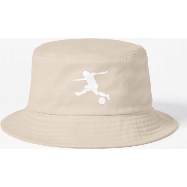 Bucket Hat Woman Playing Soccer Going for a Goal Score _White Silhouette. Adult in 10 Stylish Colors