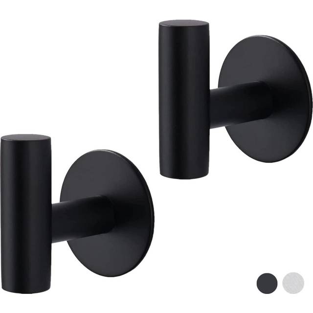 Towel Hook for Bathrooms Adhesive 2 Packs, Coat Hooks for Hanging Clothes, Heavy Duty Robe Towel Hangers for Shower Door Wall Mounted (Matte Black)