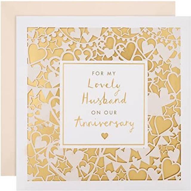 Hallmark Anniversary Card for Husband - Intricate Laser-cut Design with Gold Foil Background, 25554799, Multicoloured