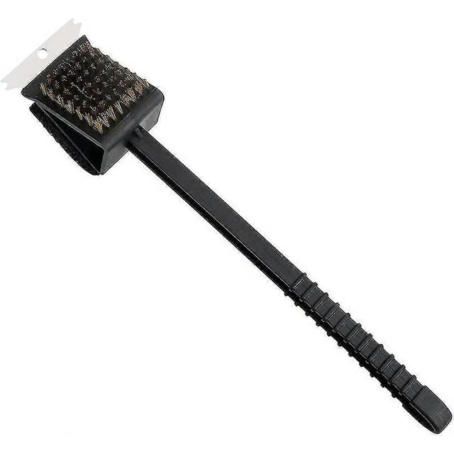 (As show, One size) 3 in 1 barbecue grill cleaning brush, sponge brush, steel shovel, copper wire brush, with black plastic long handle, bbq tool