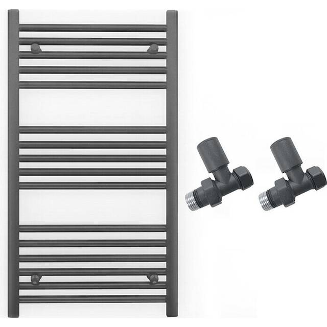(550 x 900mm (BTU: 1536), With Straight Valves) 550mm Wide Anthracite Towel Rail Radiator + Valves