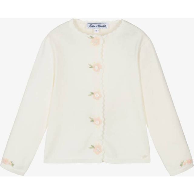 Tartine Et Chocolat Girls Ivory Floral Embroidered Cardigan - 9 month