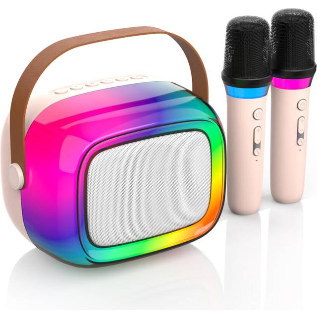 Portable Karaoke Machine with 2 Wireless Microphones, Mini Karaoke Machine with LED Lights, Bluetooth Speaker for Kids Adults Birthday Party